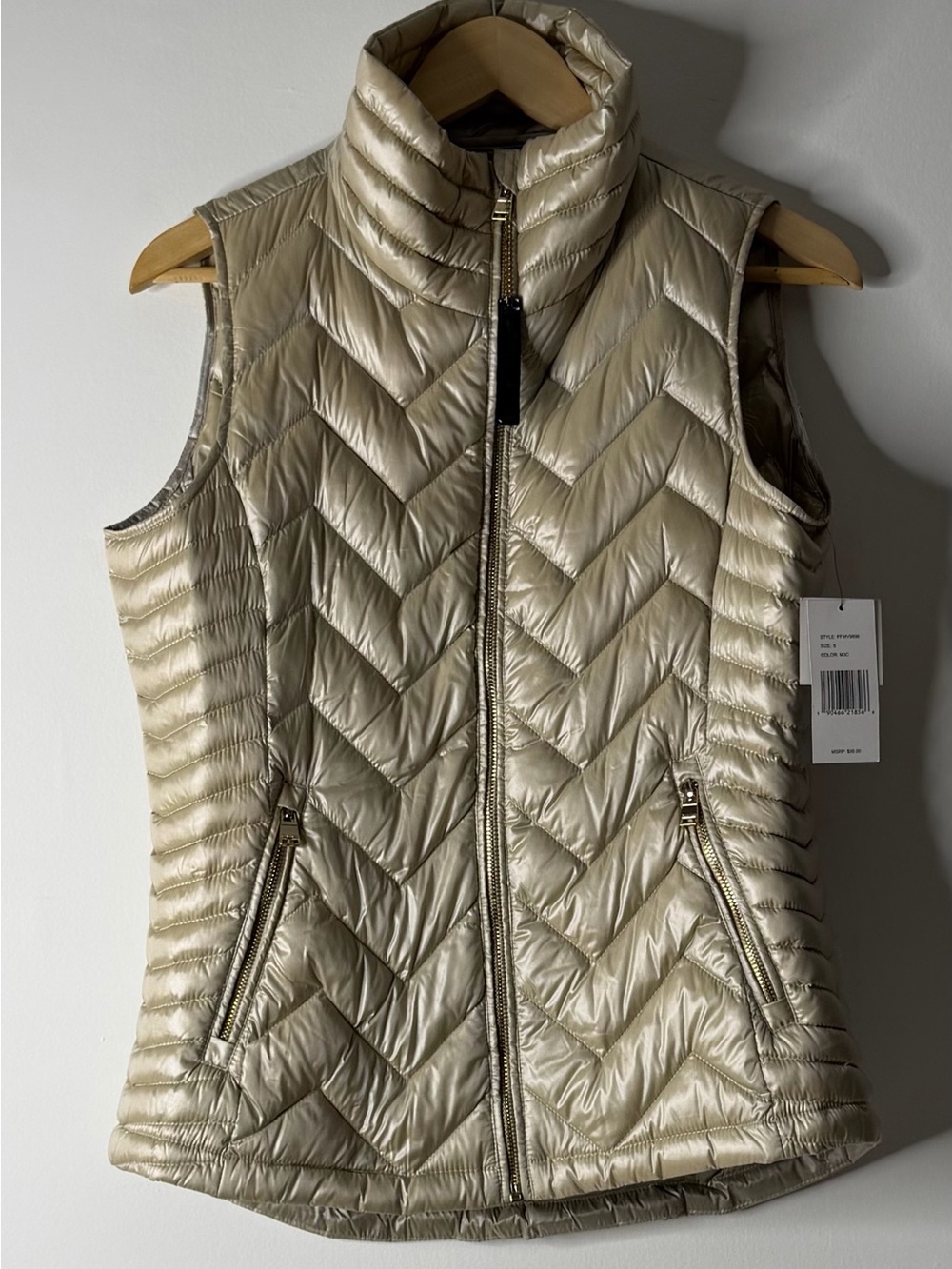 Calvin Klein Metallic Champagne Quilted Puffer Vest